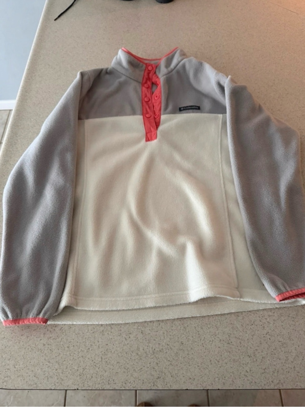 Columbia Cream and Light Gray Pullover with Coral Trim